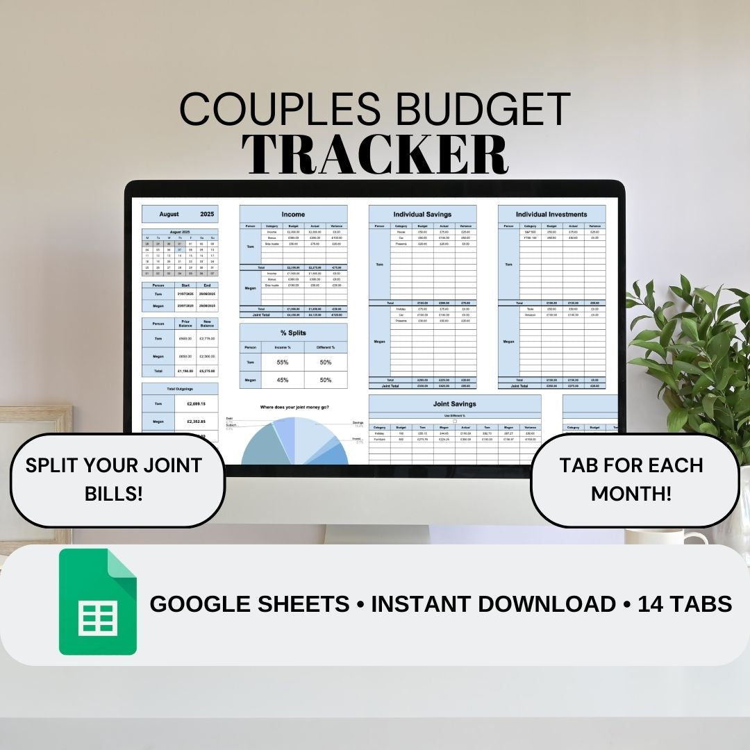 Couples Monthly Budget Tracker | Google Sheets Spreadsheet