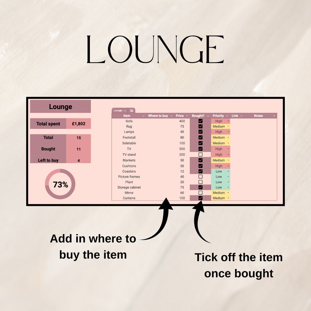House Item Checklist | Google Sheets Spreadsheet