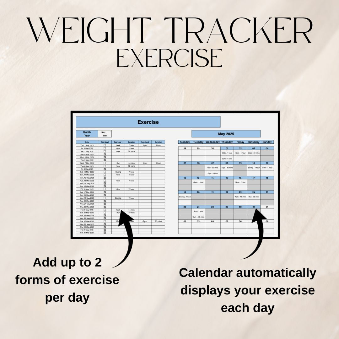 Blue Fitness Tracker Spreadsheet Bundle | Google Sheets Spreadsheet