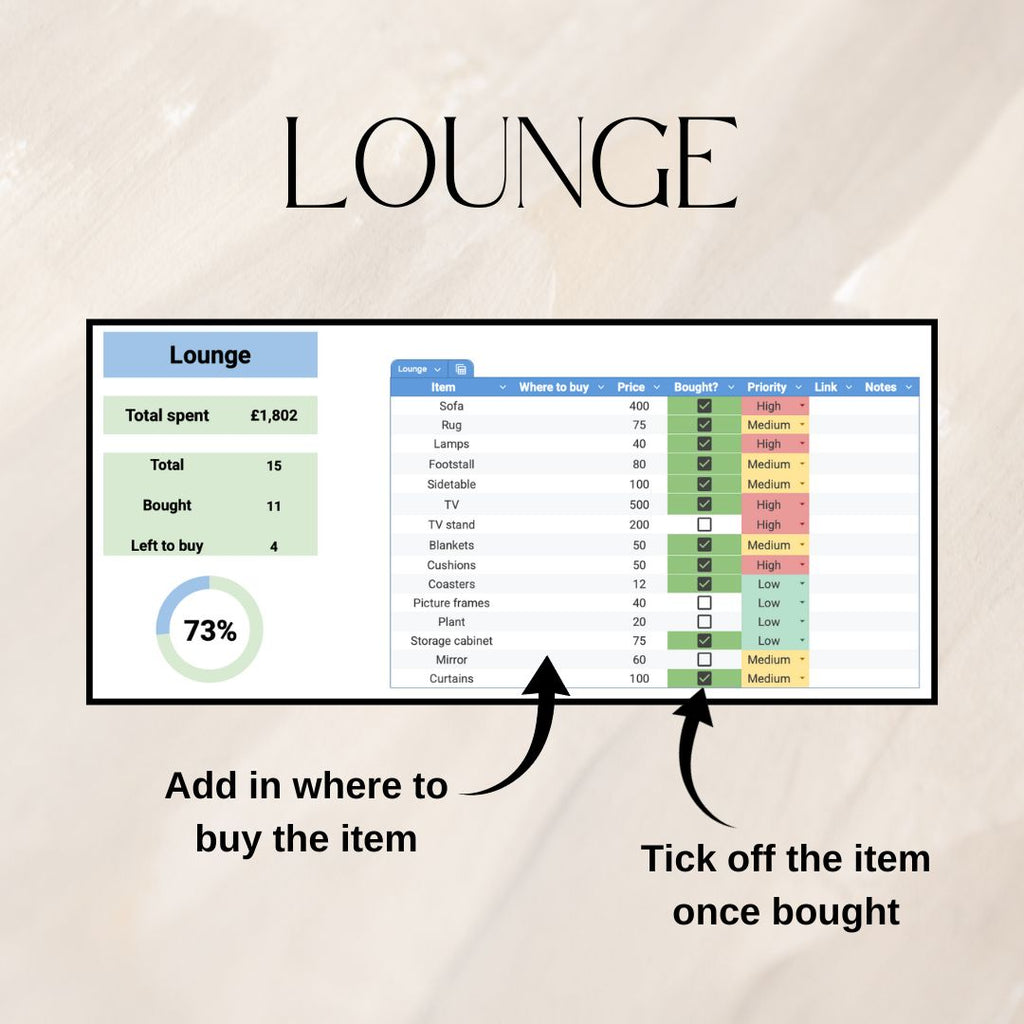 House Item Checklist | Google Sheets Spreadsheet