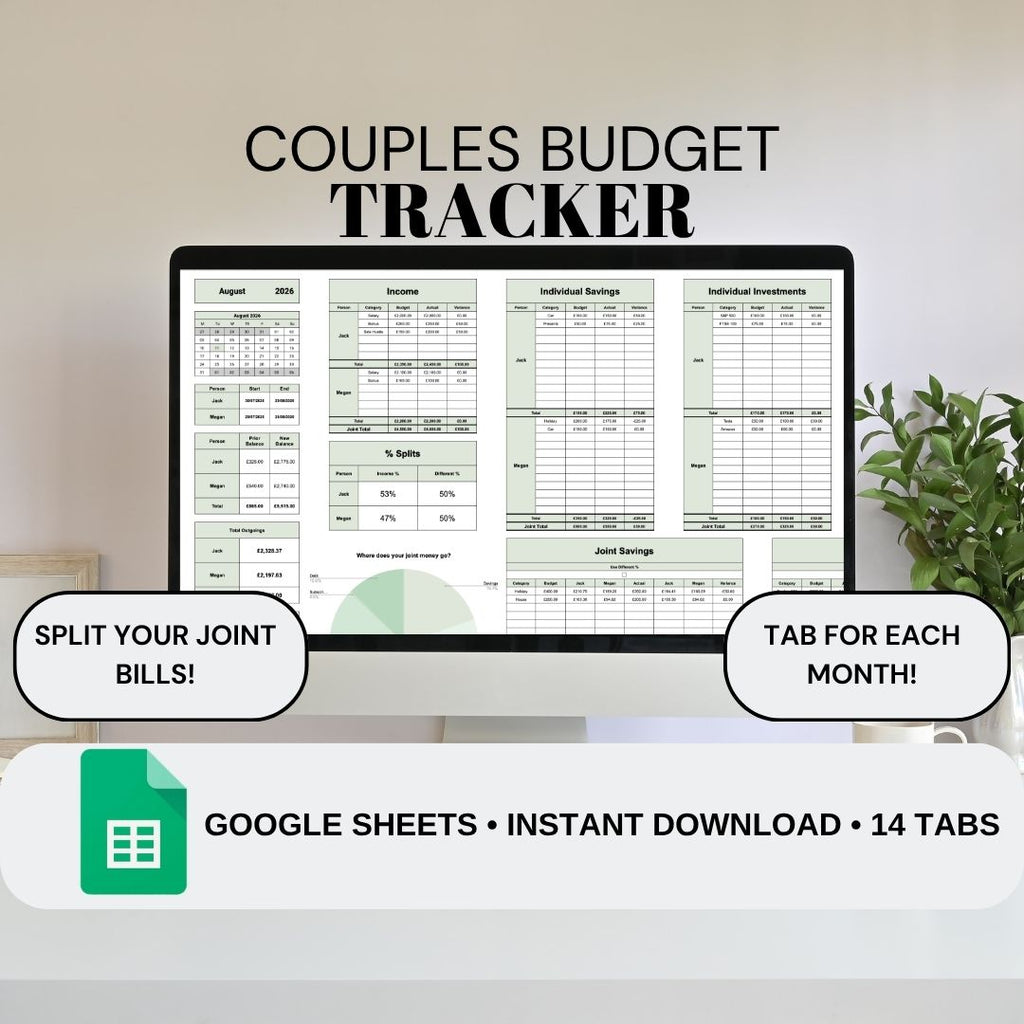 Green Couples Monthly Budget Tracker | Google Sheets Spreadsheet