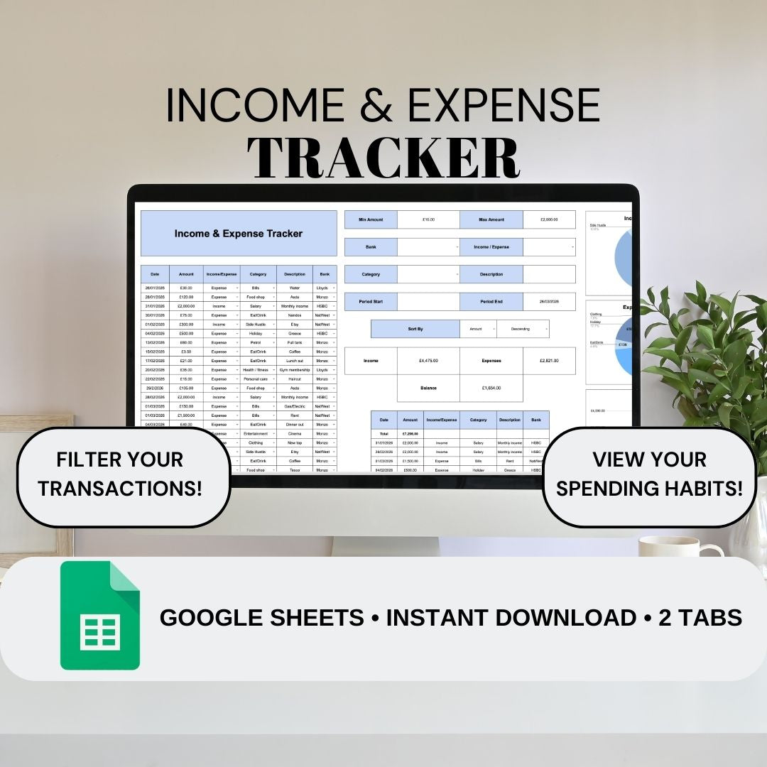 Income and Expense Tracker | Google Sheets Spreadsheet