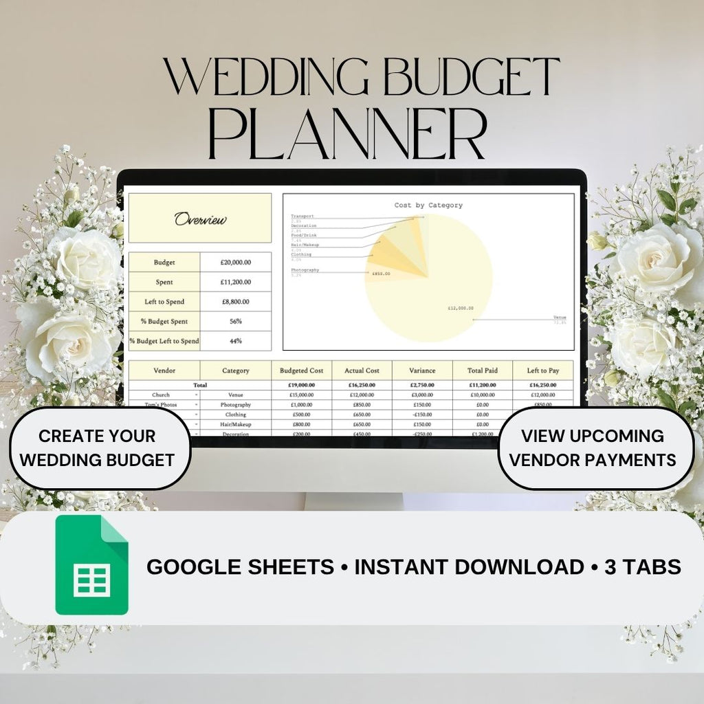 Yellow Wedding Budget Planner | Google Sheets Spreadsheet
