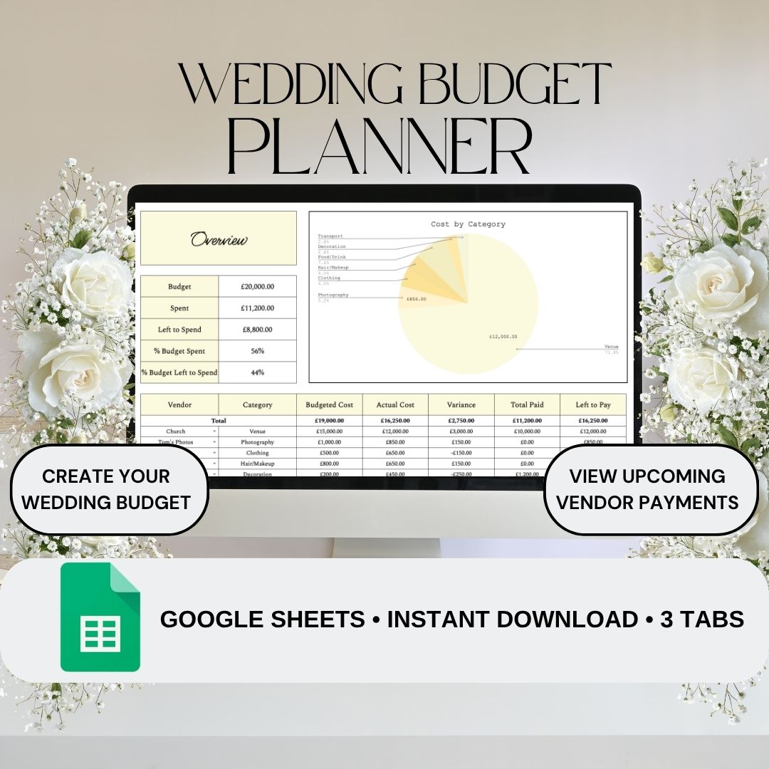 Yellow Wedding Budget Planner | Google Sheets Spreadsheet