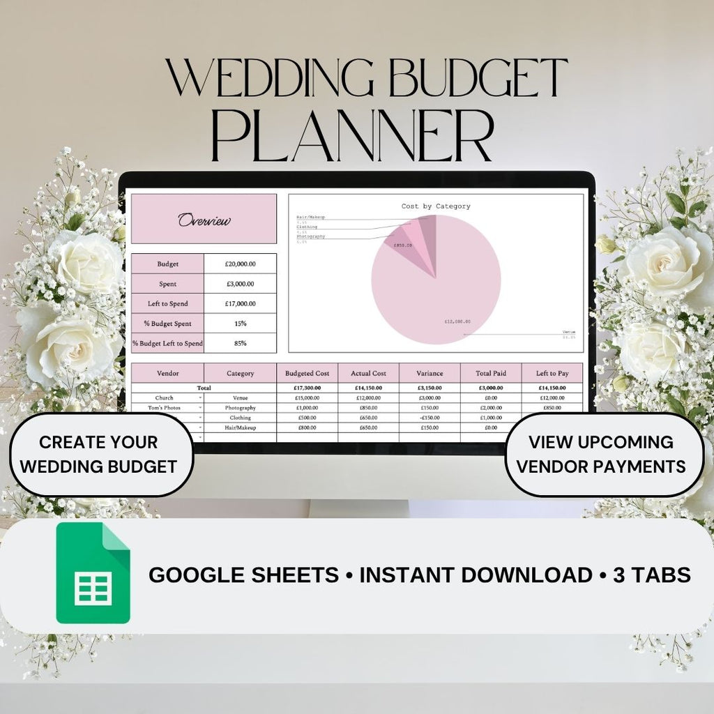 Pink Wedding Budget Planner | Google Sheets Spreadsheet