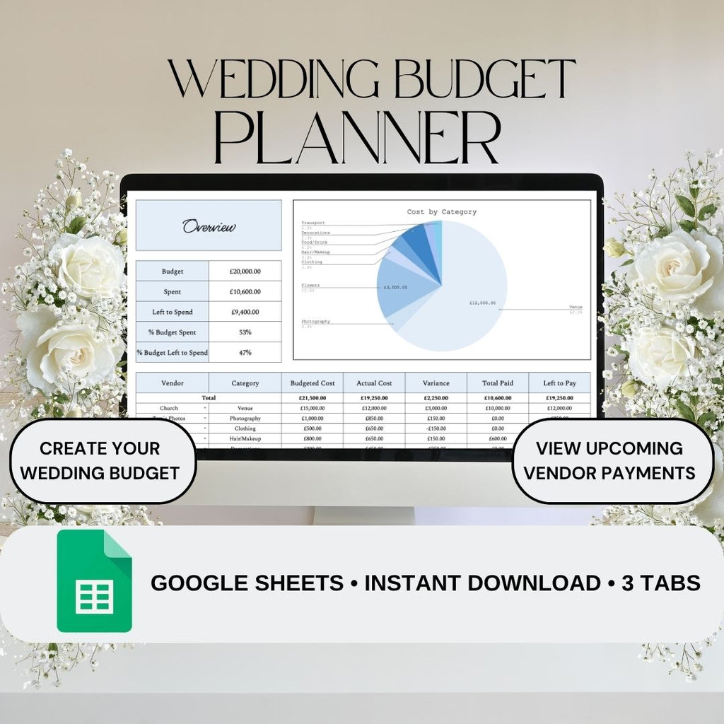 Blue Wedding Budget Planner | Google Sheets Spreadsheet