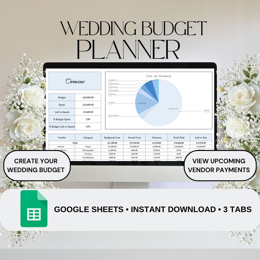 Blue Wedding Budget Planner | Google Sheets Spreadsheet
