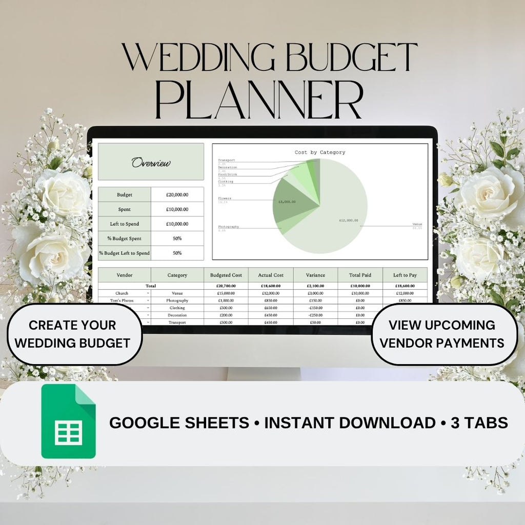 Green Wedding Budget Planner | Google Sheets Spreadsheet