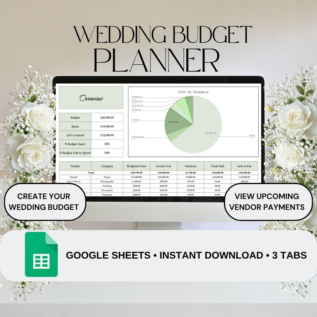 Green Wedding Budget Planner | Google Sheets Spreadsheet