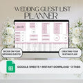 Pink Wedding Guest List Planner & Seating Plan | Google Sheets Spreadsheet