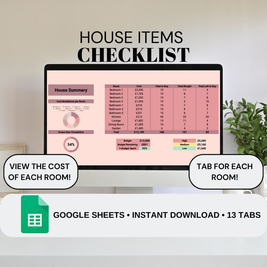 House Item Checklist | Google Sheets Spreadsheet