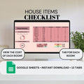House Item Checklist | Google Sheets Spreadsheet