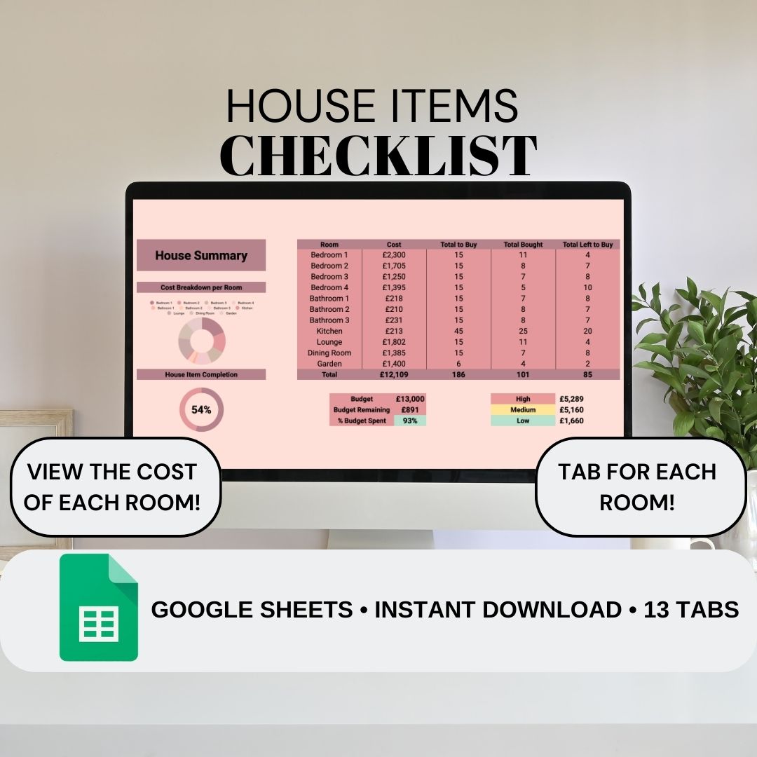House Item Checklist | Google Sheets Spreadsheet