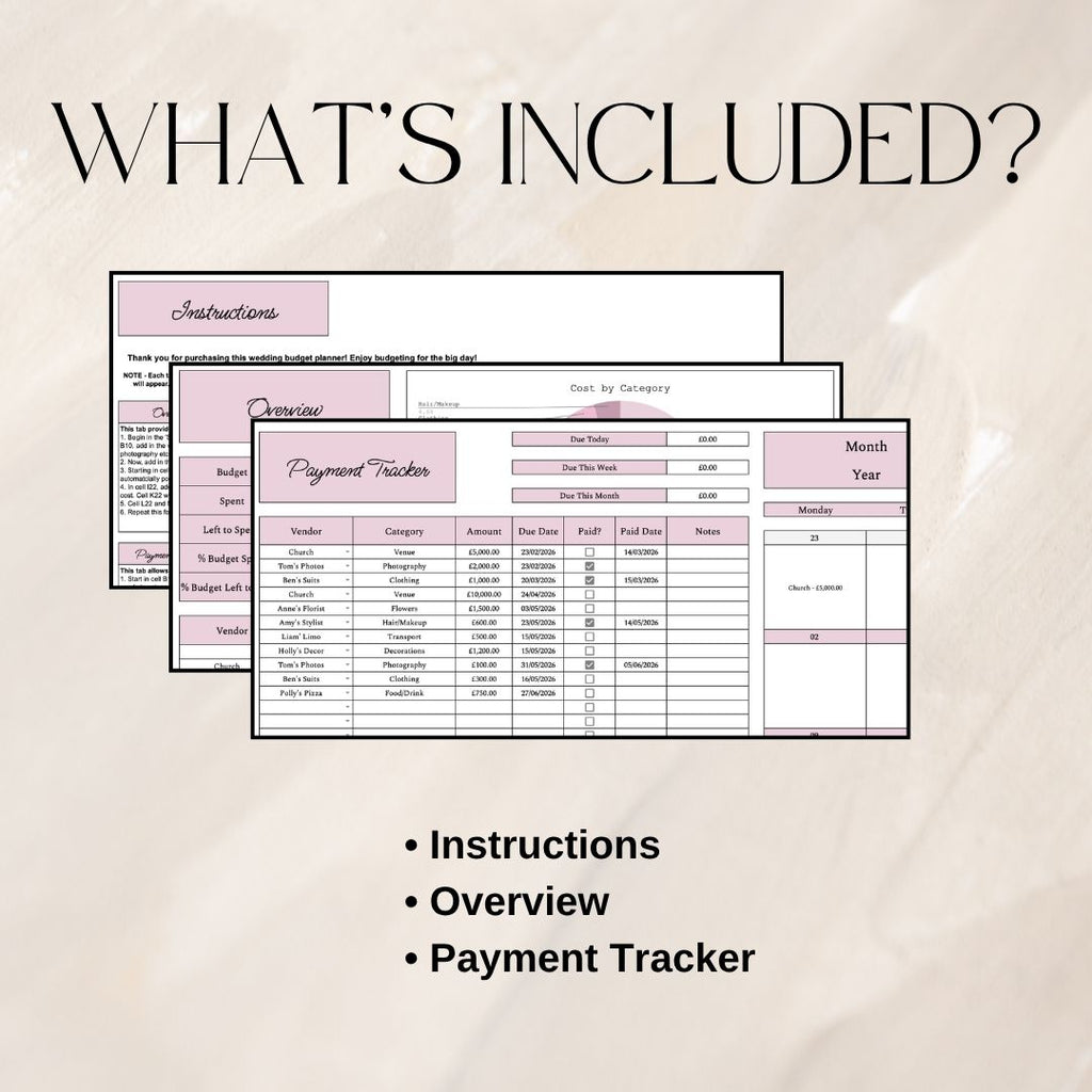 Pink Wedding Budget Planner | Google Sheets Spreadsheet