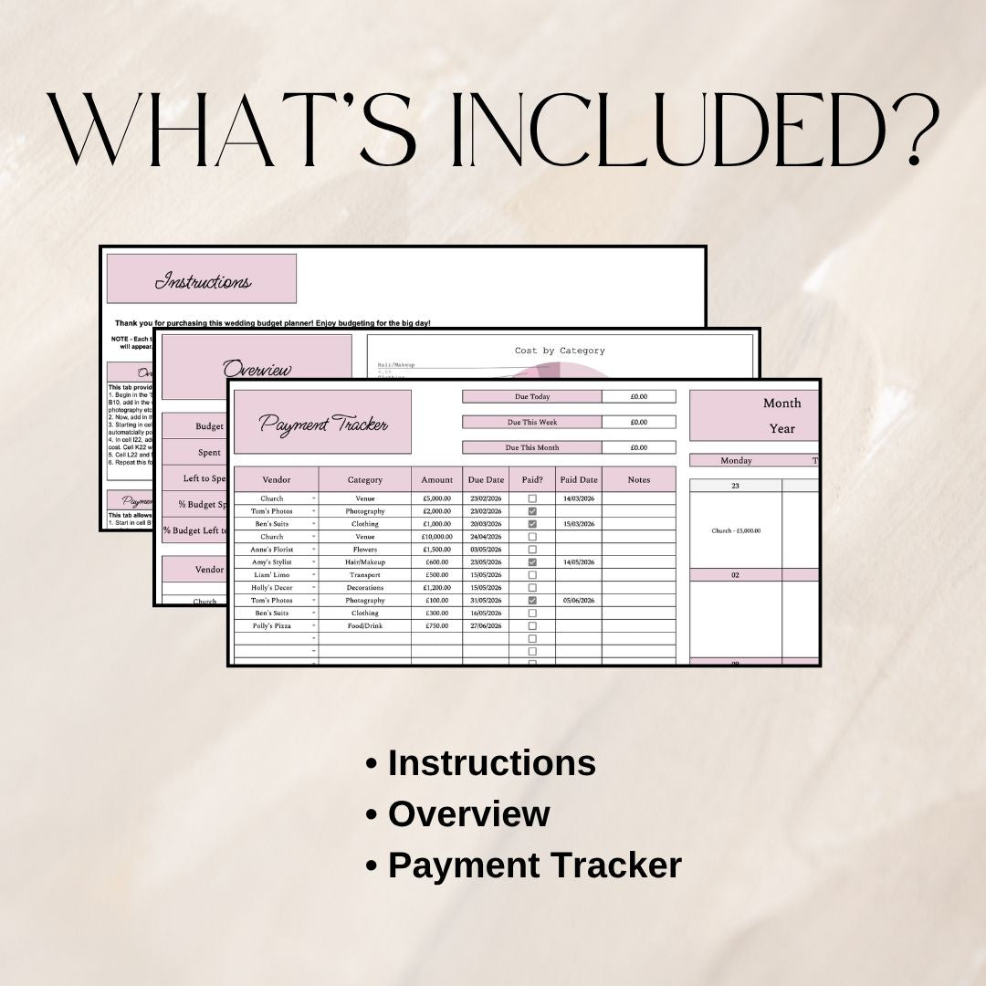 Pink Wedding Budget Planner | Google Sheets Spreadsheet