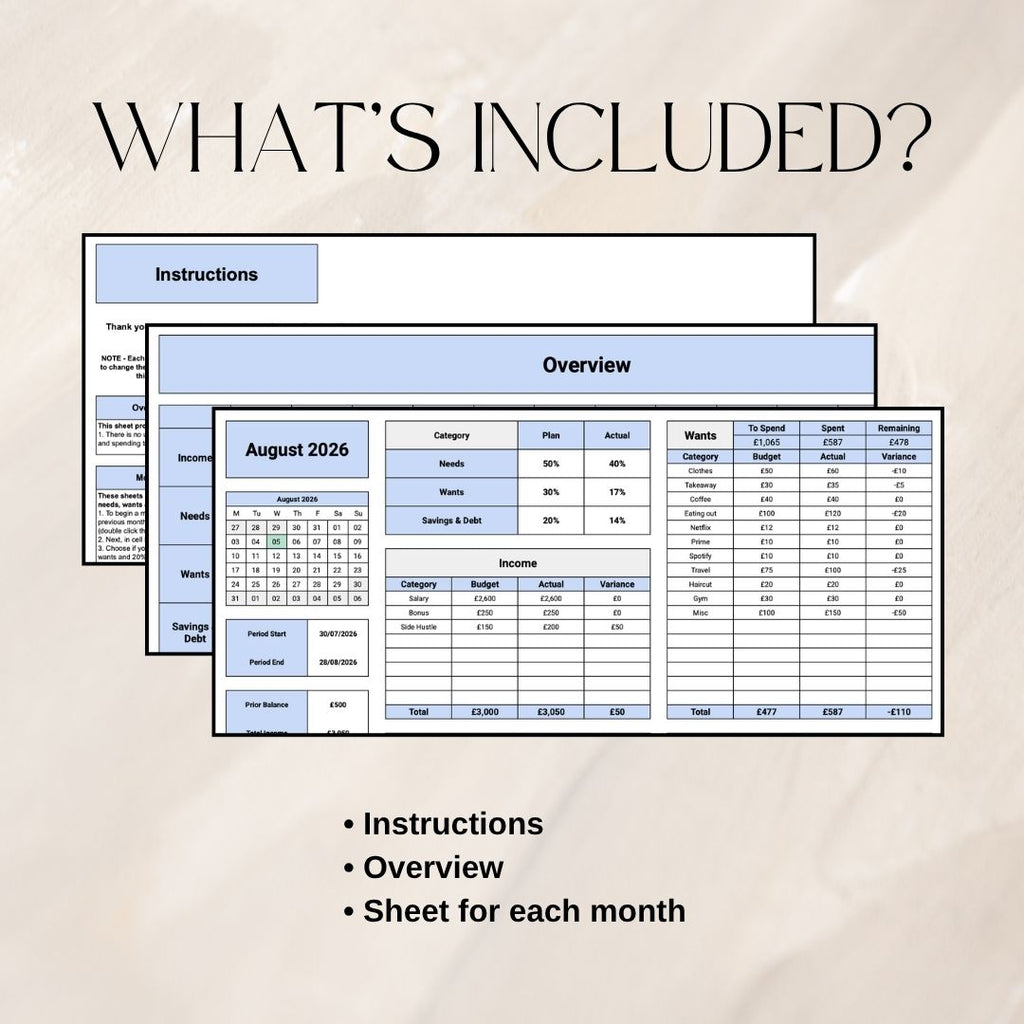 50 30 20 Budget Tracker | Google Sheets Spreadsheet