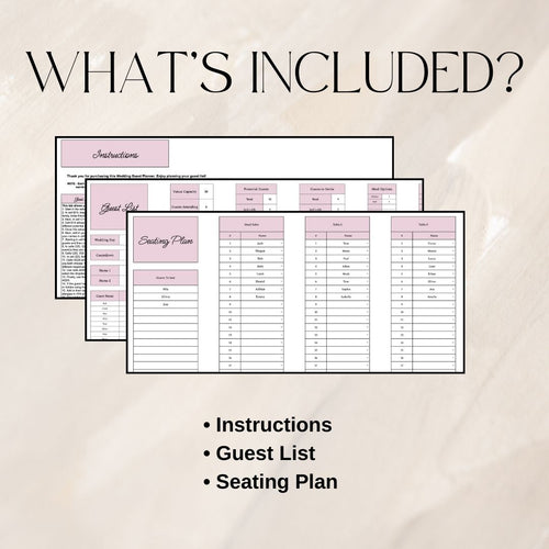 Pink Wedding Guest List Planner & Seating Plan | Google Sheets Spreadsheet