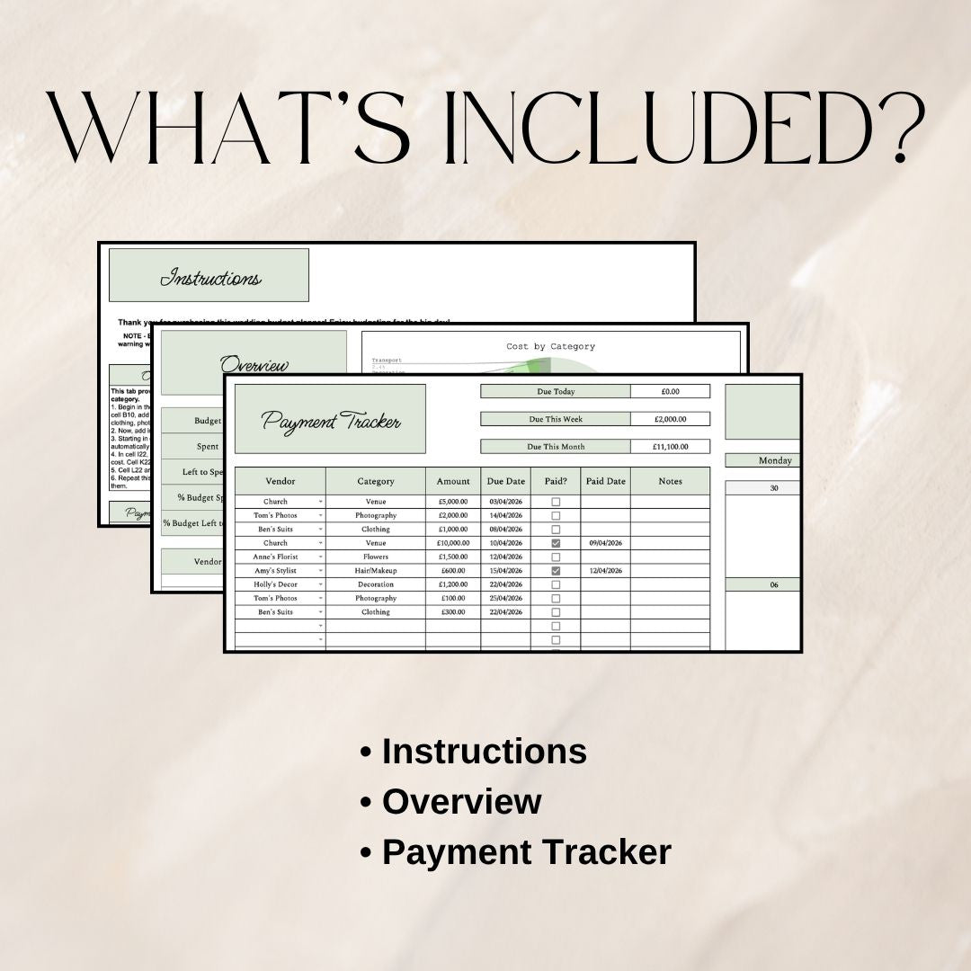 Green Wedding Budget Planner | Google Sheets Spreadsheet