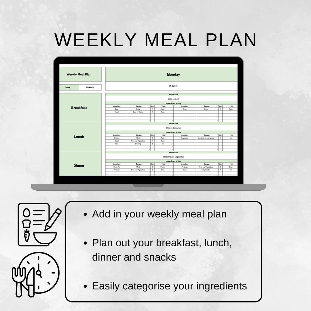 Weekly Meal Planner | Google Sheets Spreadsheet