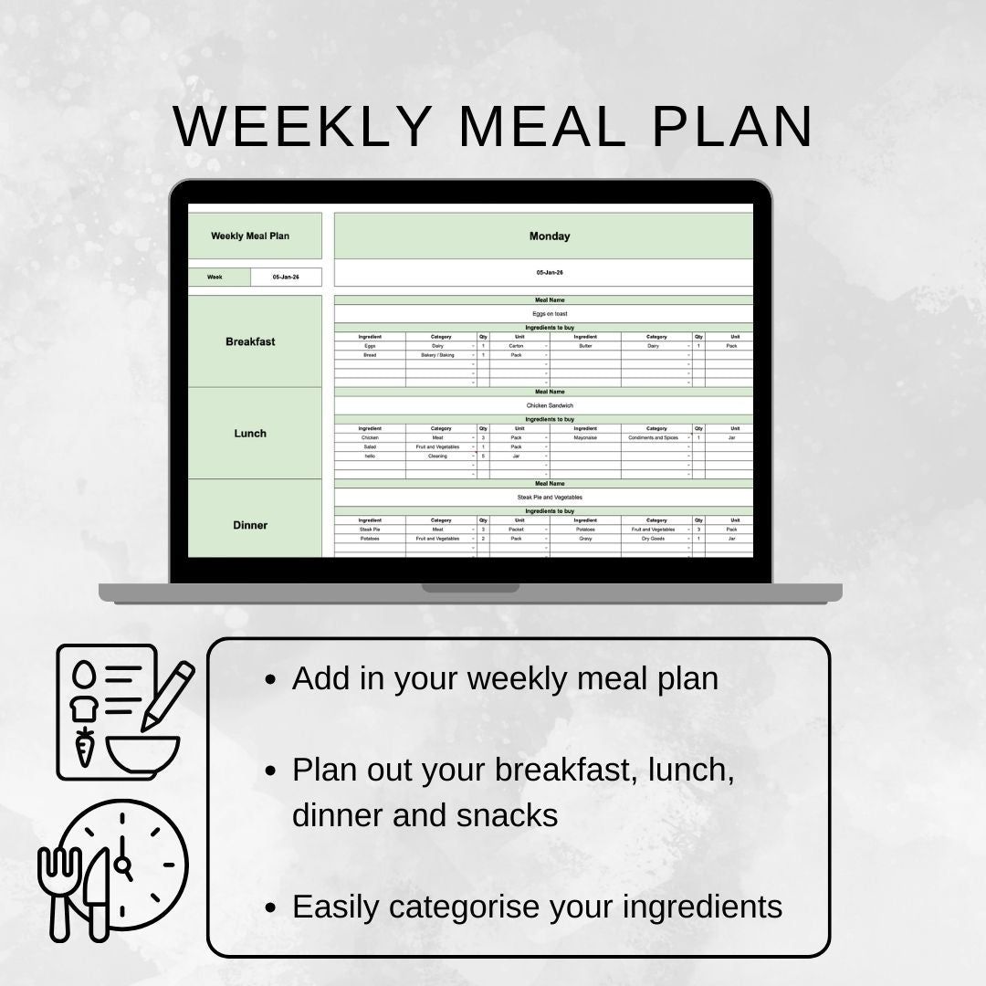 Weekly Meal Planner | Google Sheets Spreadsheet