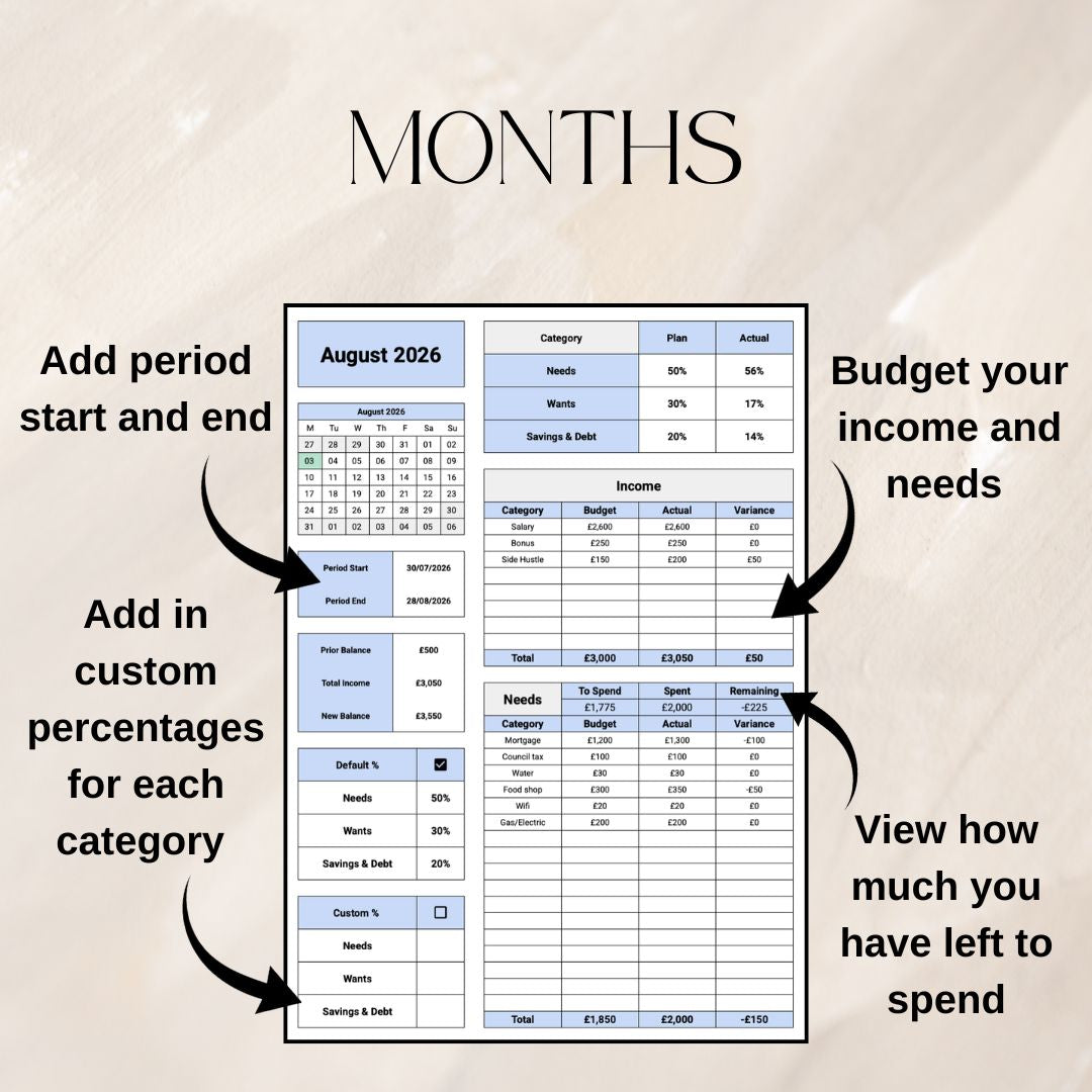 50 30 20 Budget Tracker | Google Sheets Spreadsheet