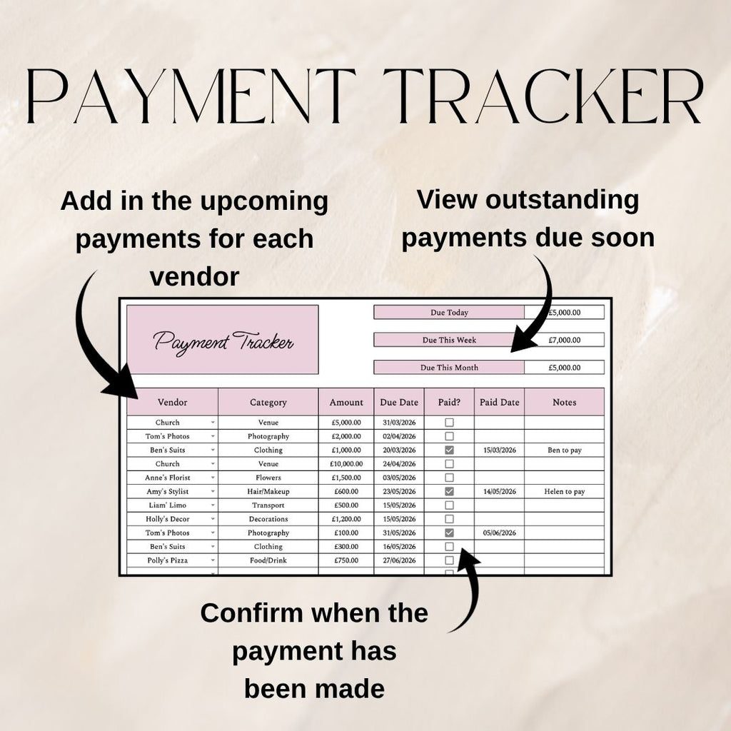 Pink Wedding Budget Planner | Google Sheets Spreadsheet