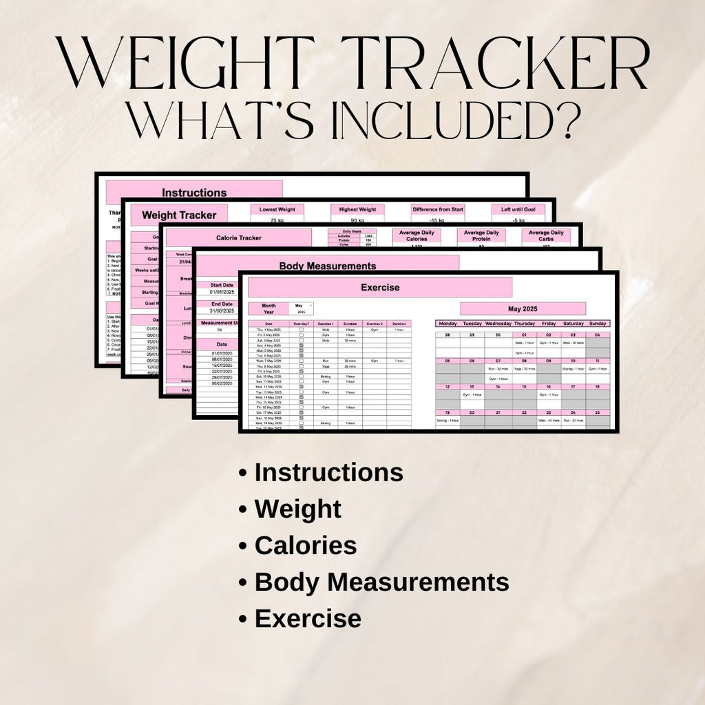 Pink Fitness Tracker Spreadsheet Bundle | Google Sheets Spreadsheet