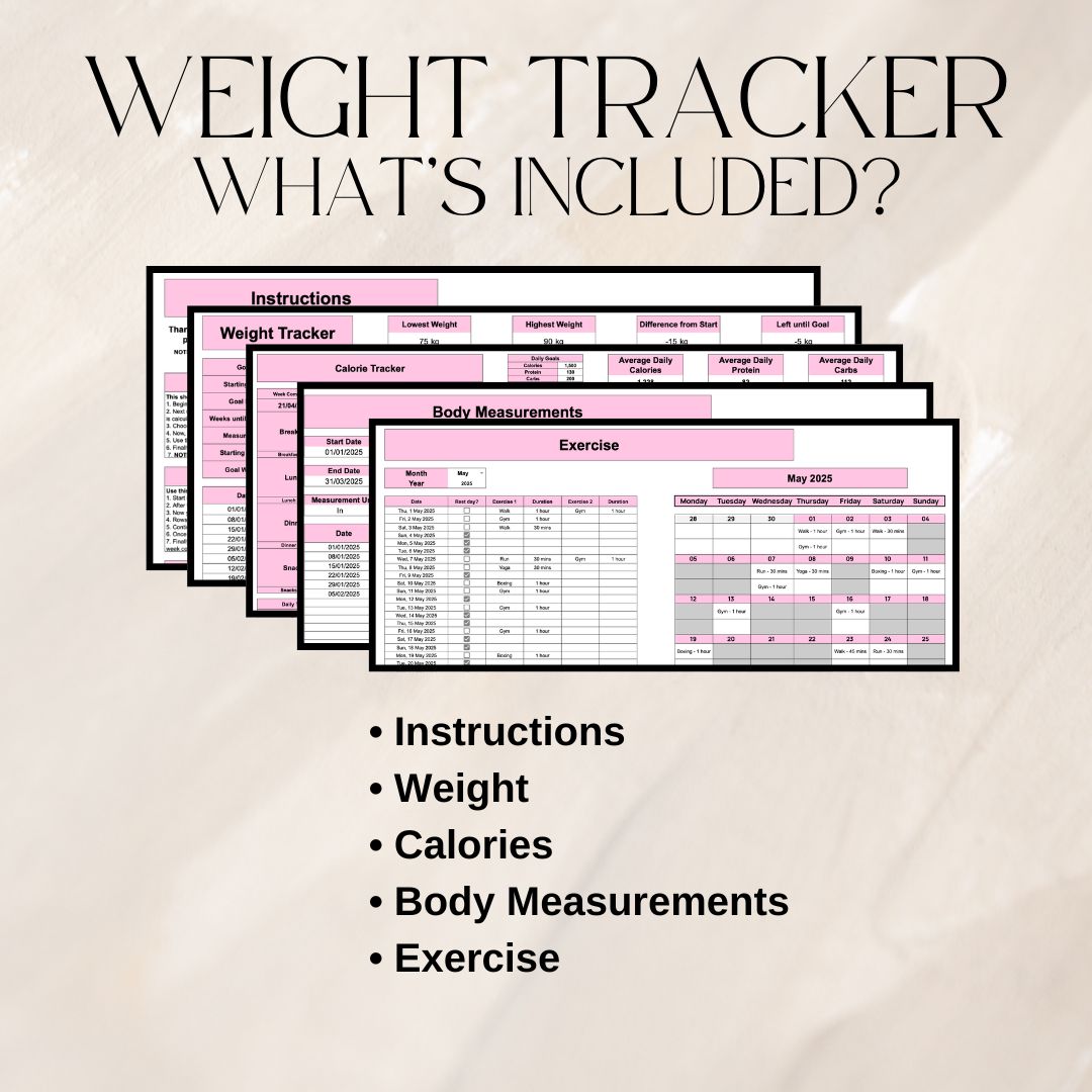 Pink Fitness Tracker Spreadsheet Bundle | Google Sheets Spreadsheet
