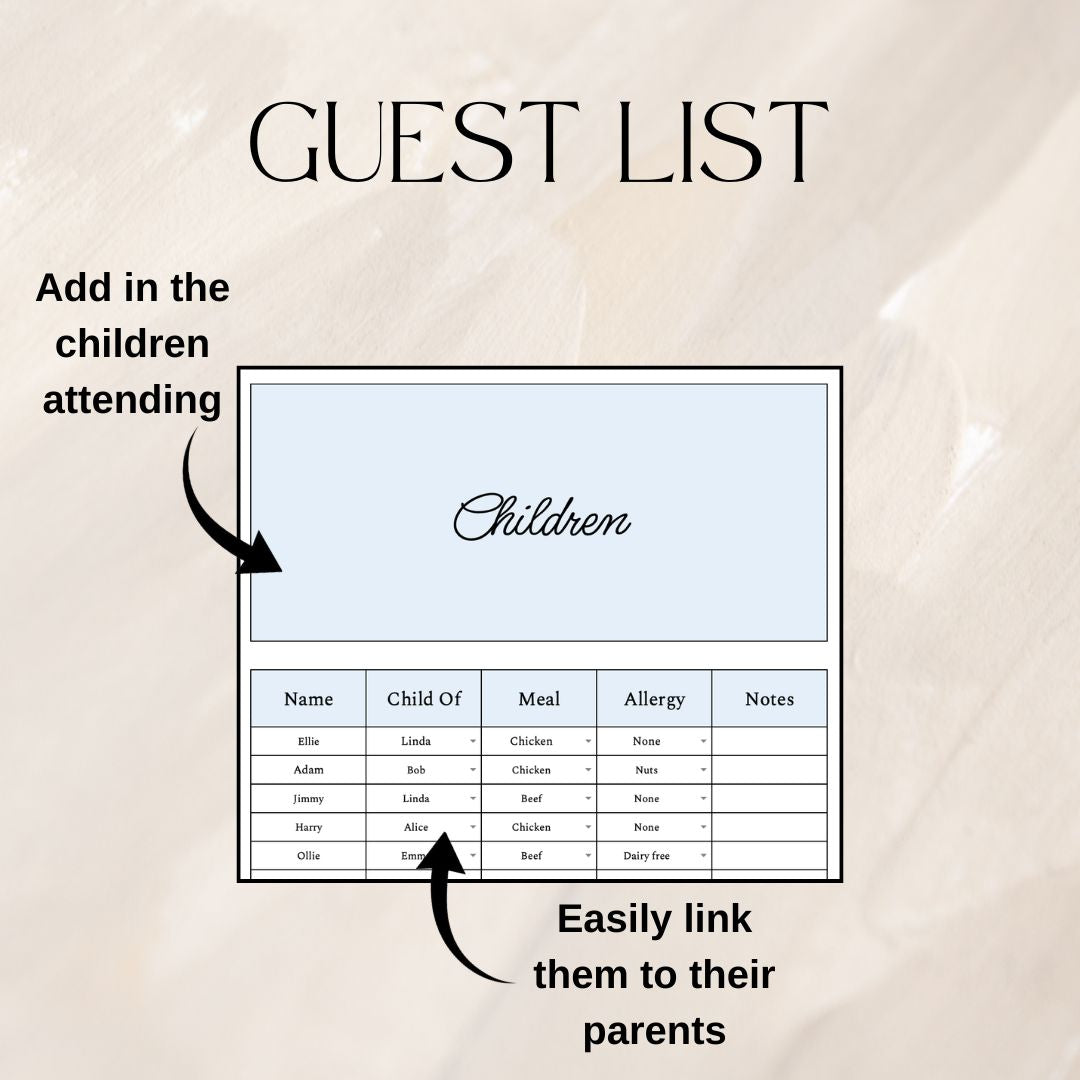 Blue Wedding Guest List Planner & Seating Plan | Google Sheets Spreadsheet