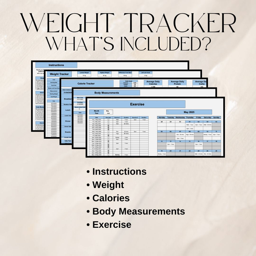 Blue Fitness Tracker Spreadsheet Bundle | Google Sheets Spreadsheet