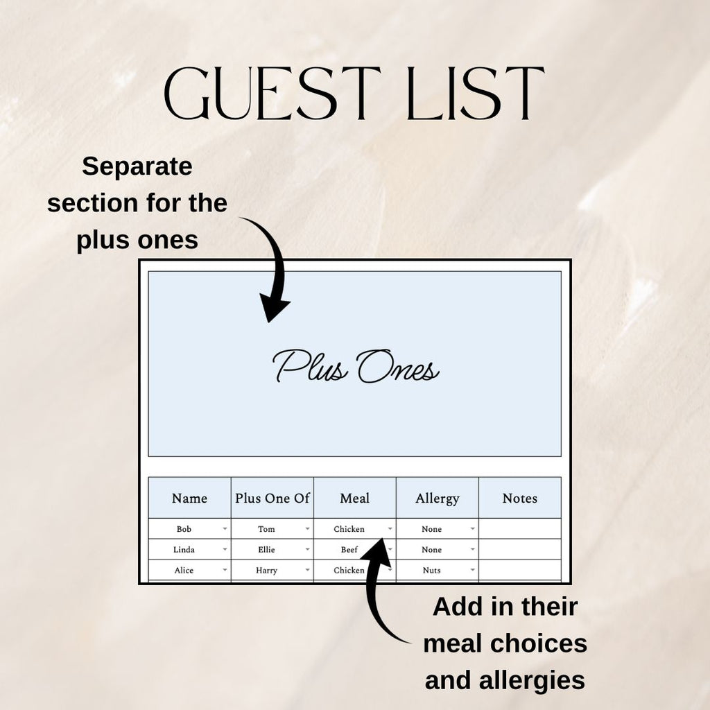 Blue Wedding Guest List Planner & Seating Plan | Google Sheets Spreadsheet