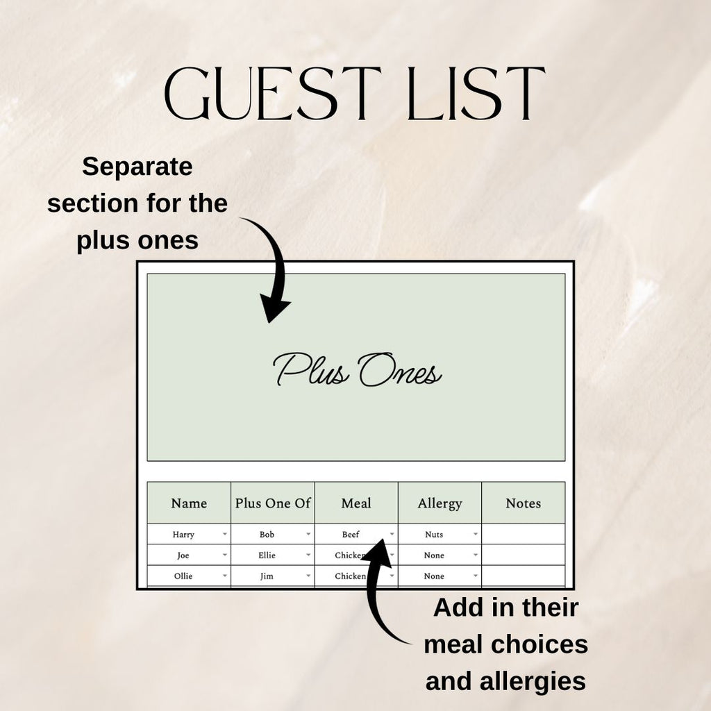Green Wedding Guest List Planner & Seating Plan | Google Sheets Spreadsheet
