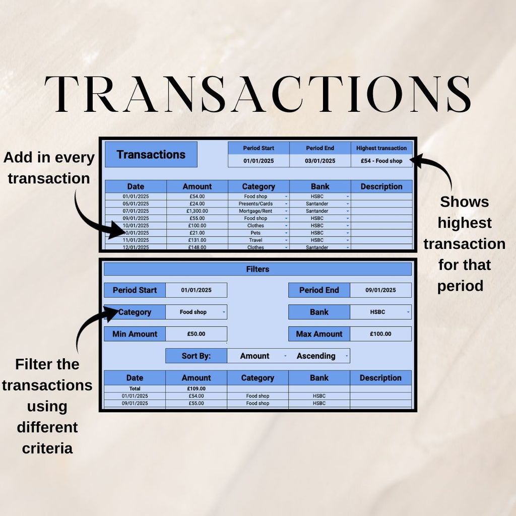 Blue Personal Finance Tracker |  Google Sheets Spreadsheet