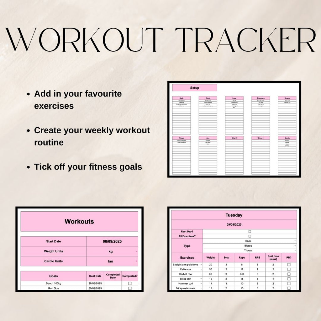 Pink Fitness and Life Goals Spreadsheet Bundle | Google Sheets Spreadsheet