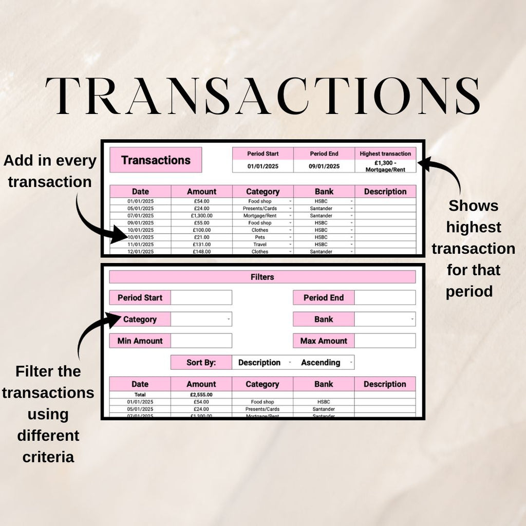 Pink Personal Finance Tracker |  Google Sheets Spreadsheet