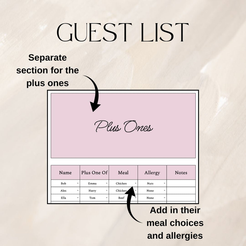 Pink Wedding Guest List Planner & Seating Plan | Google Sheets Spreadsheet