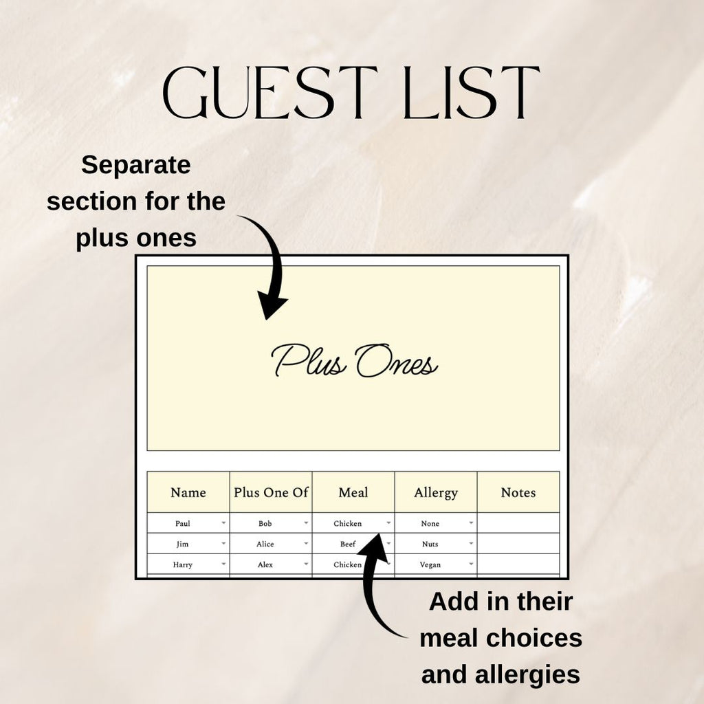 Yellow Wedding Guest List Planner & Seating Plan | Google Sheets Spreadsheet
