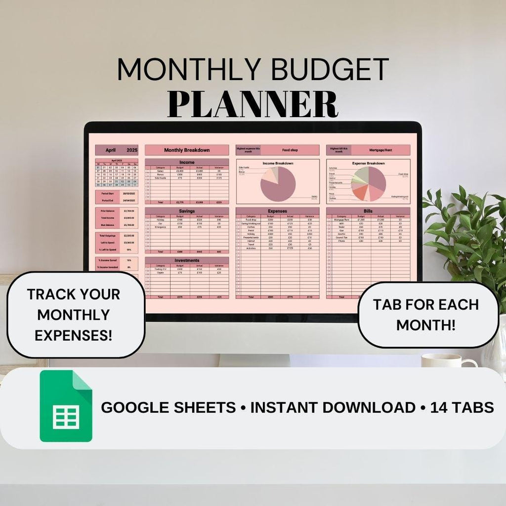 Monthly Budget Planner | Google Sheets Spreadsheet