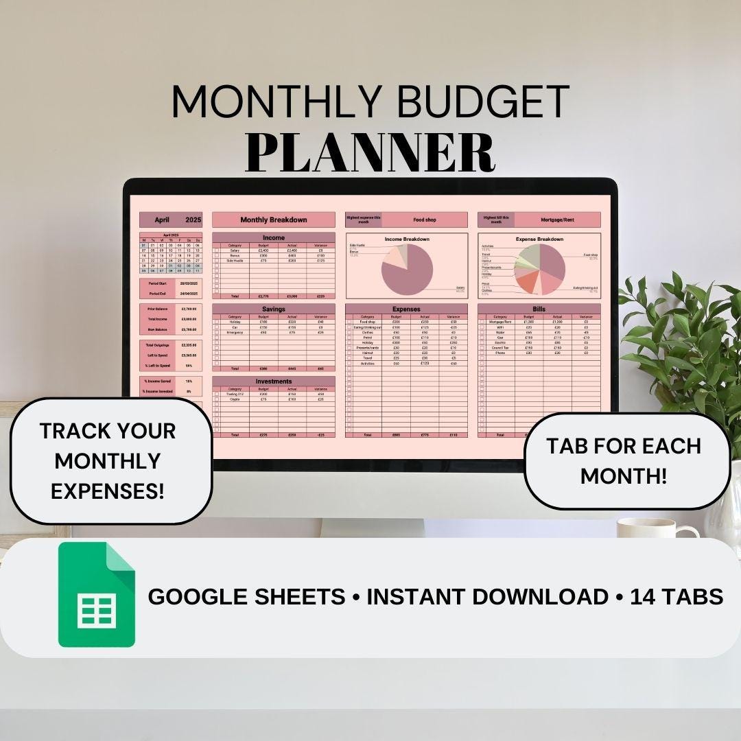 Monthly Budget Planner | Google Sheets Spreadsheet