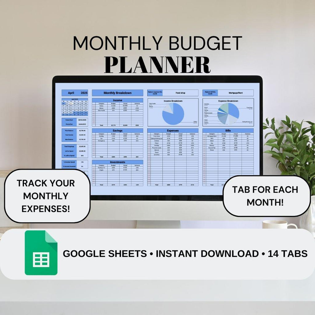 Blue Monthly Budget Planner | Google Sheets Spreadsheet