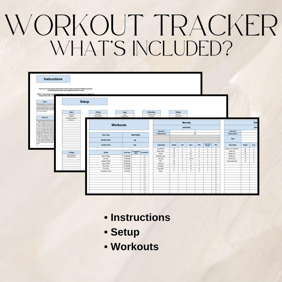 Blue Fitness Tracker Spreadsheet Bundle | Google Sheets Spreadsheet
