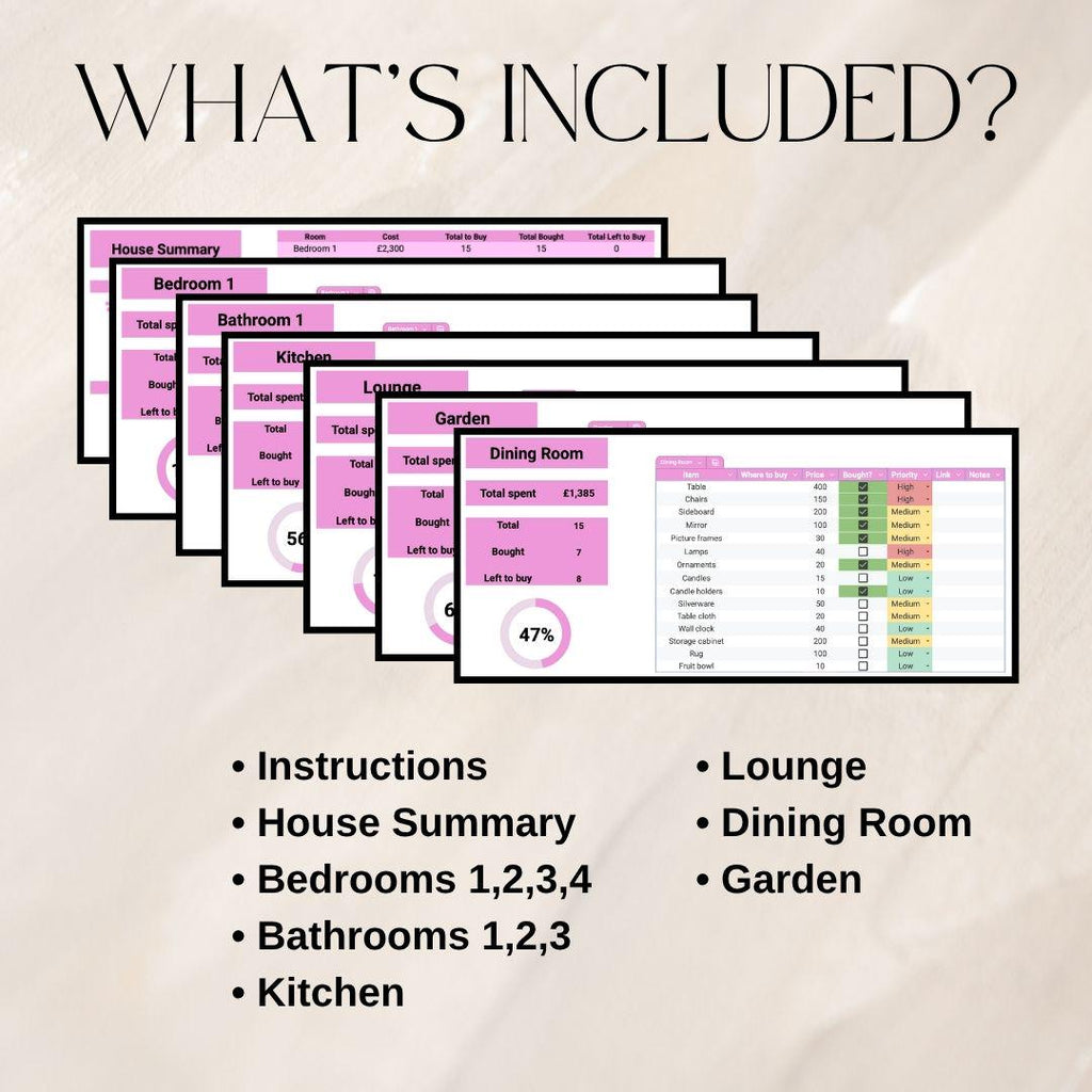 Pink House Item Checklist | Google Sheets Spreadsheet