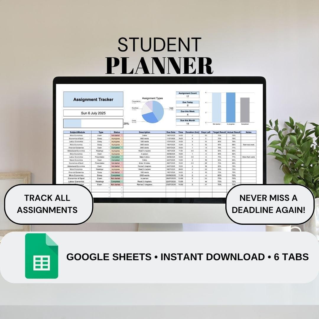 Student Planner | Google Sheets Spreadsheet
