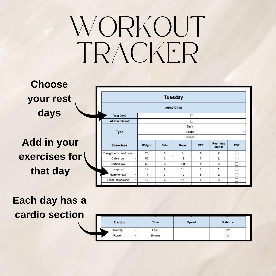 Blue Workout Tracker | Google Sheets Spreadsheet