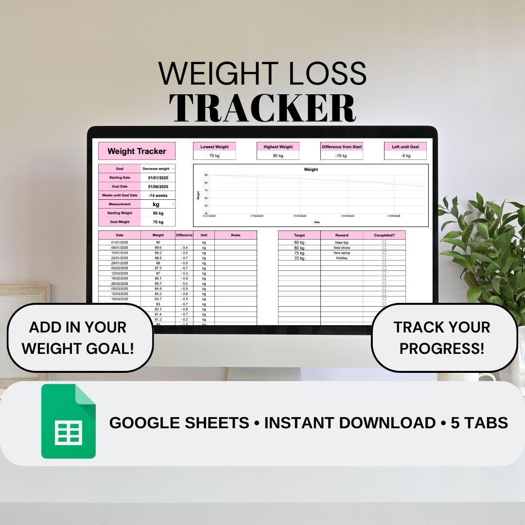 Pink Weight Loss Tracker | Google Sheets Spreadsheet