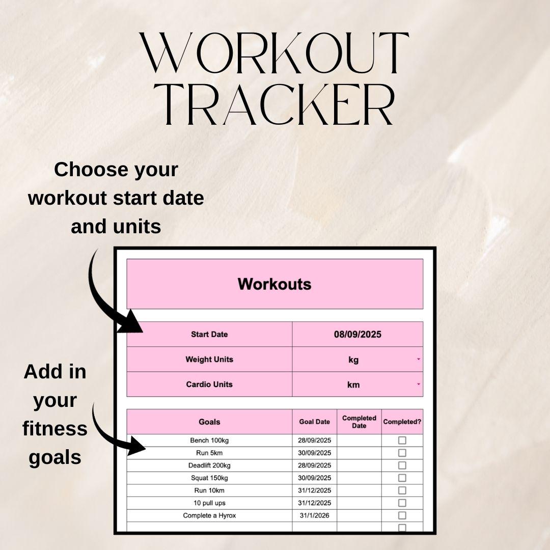 Pink Workout Tracker | Google Sheets Spreadsheet