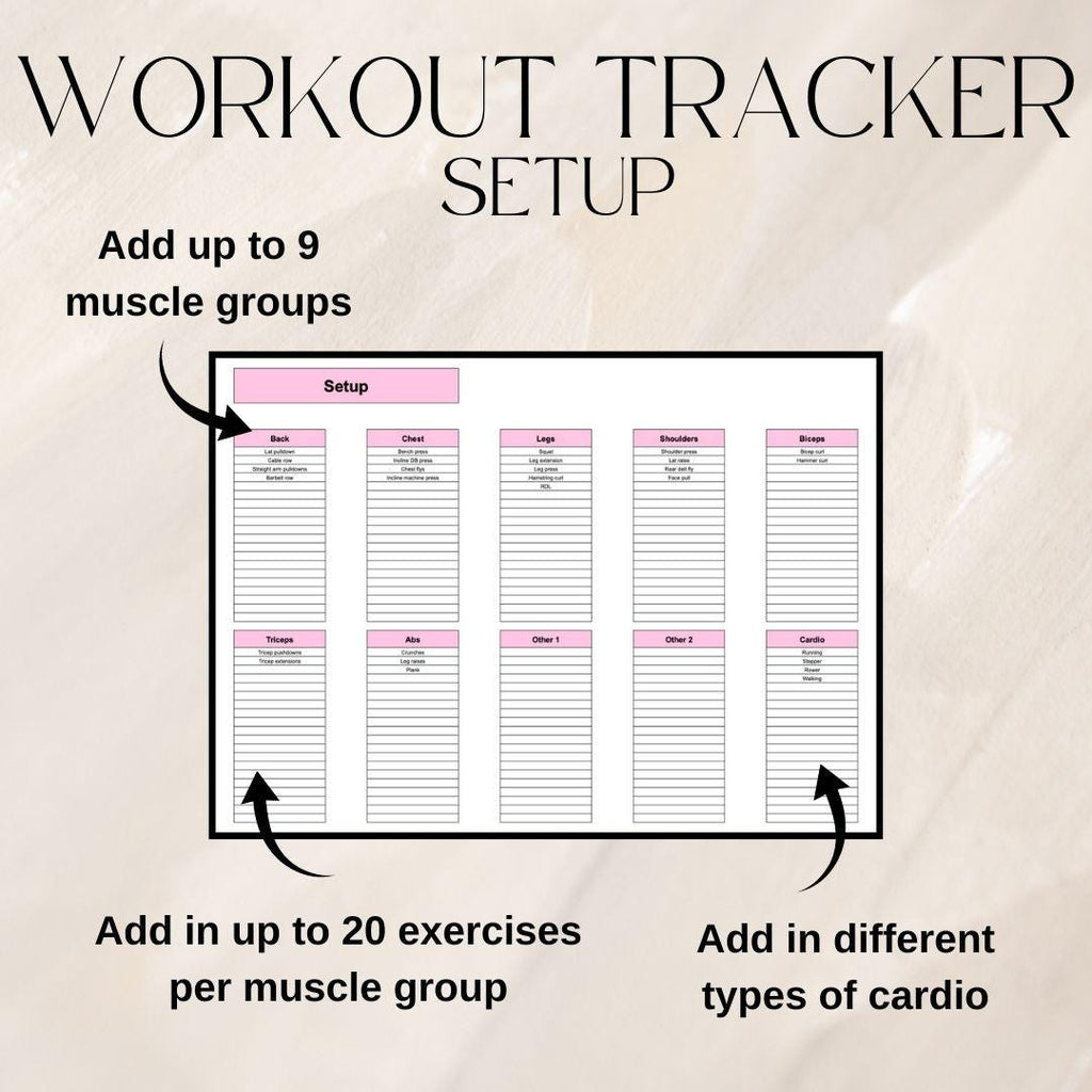 Pink Fitness Tracker Spreadsheet Bundle | Google Sheets Spreadsheet