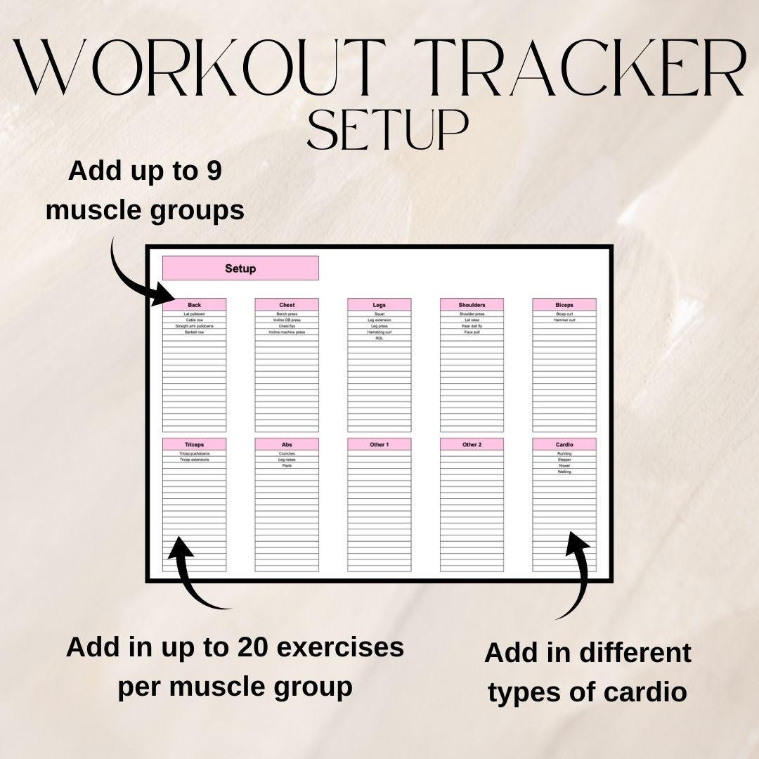 Pink Fitness Tracker Spreadsheet Bundle | Google Sheets Spreadsheet