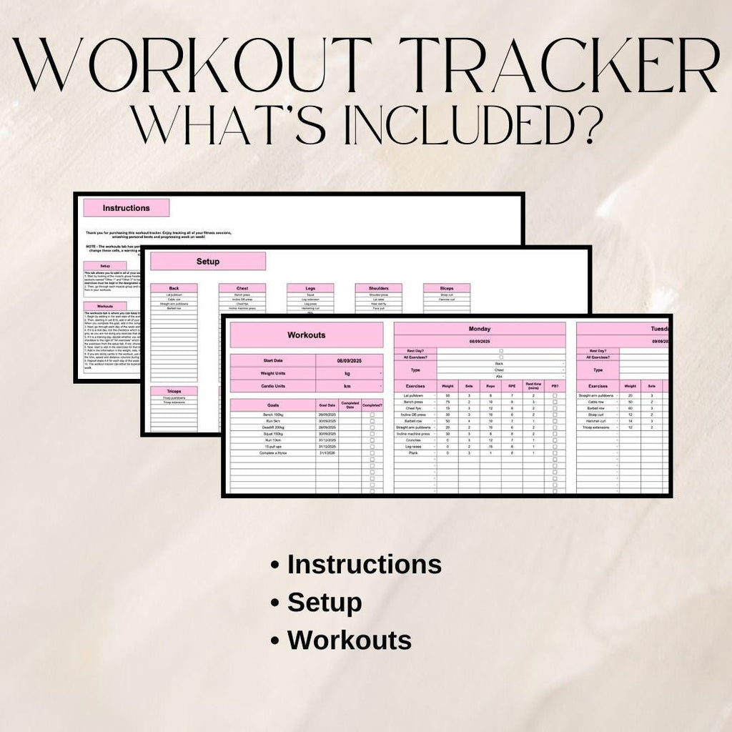 Pink Fitness Tracker Spreadsheet Bundle | Google Sheets Spreadsheet