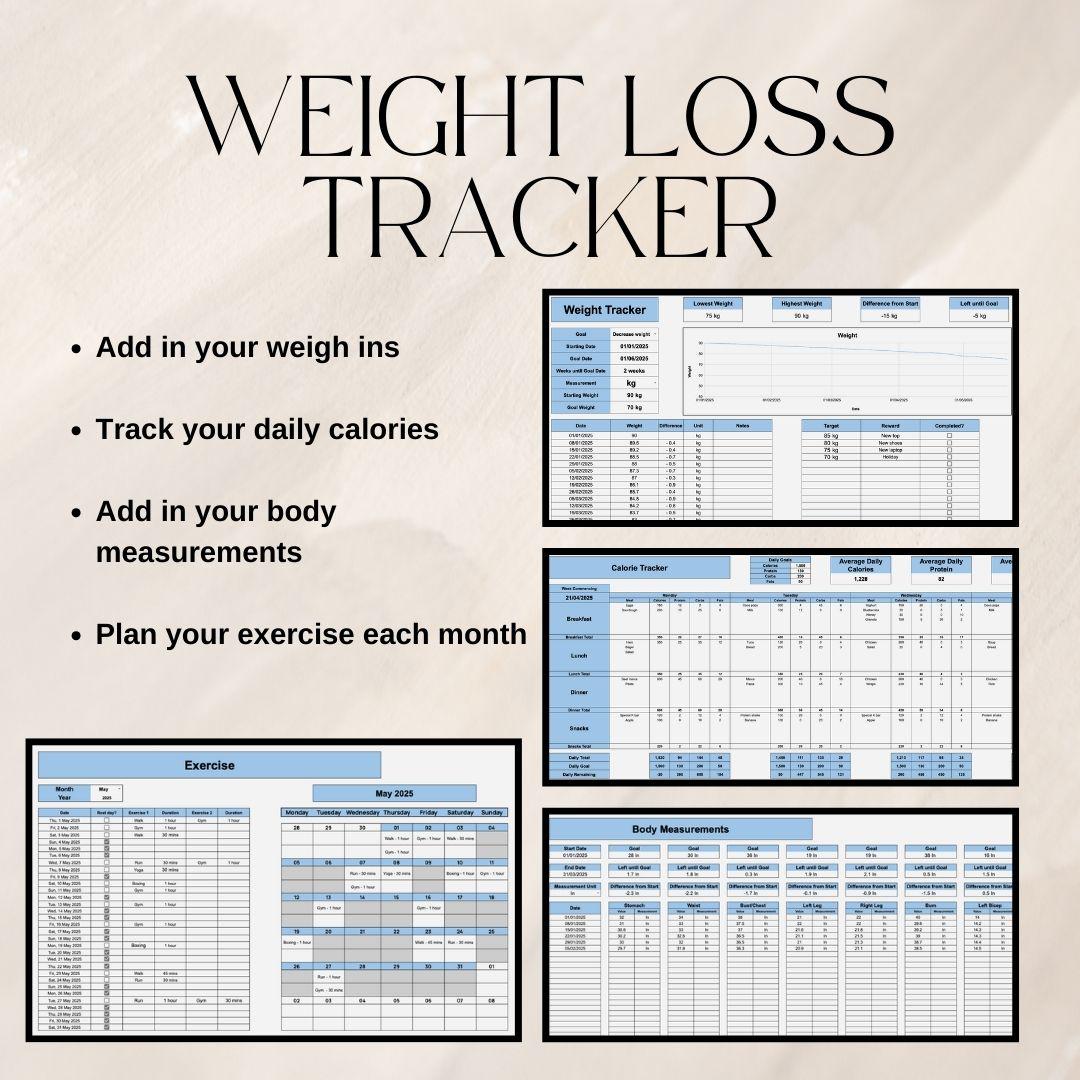 Blue Fitness and Life Goals Spreadsheet Bundle | Google Sheets Spreadsheet